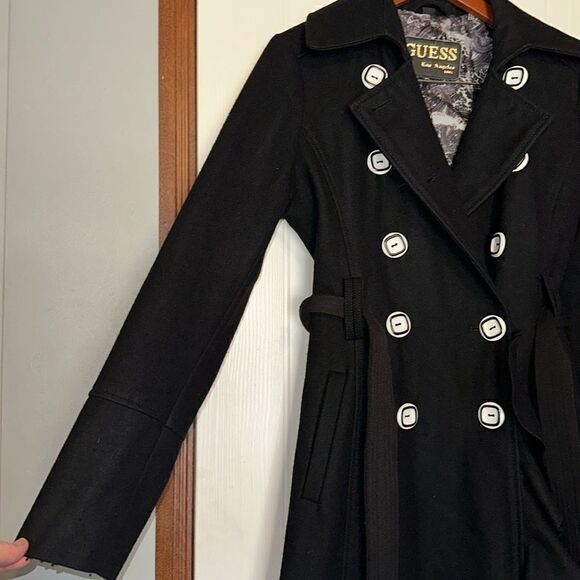 Guess Retro Black Double Breasted Wool Trench Coat-RARE
Size Medium - Picture 8 of 17